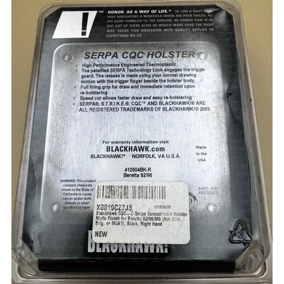 BLACKHAWK Serpa CQC Concealment Right Hand Holster Baretta 92 96 - Picture 5 of 9